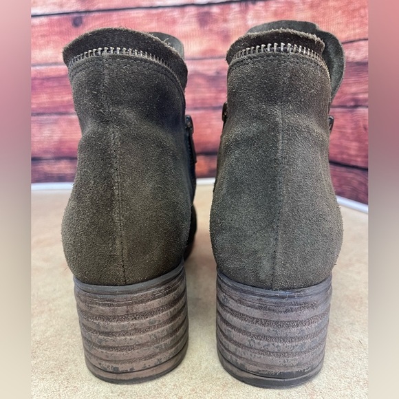 Miz Mooz Suede Grover Ruched Scrunchy Forest Green Side Zip Ankle Bootie - Picture 5 of 14